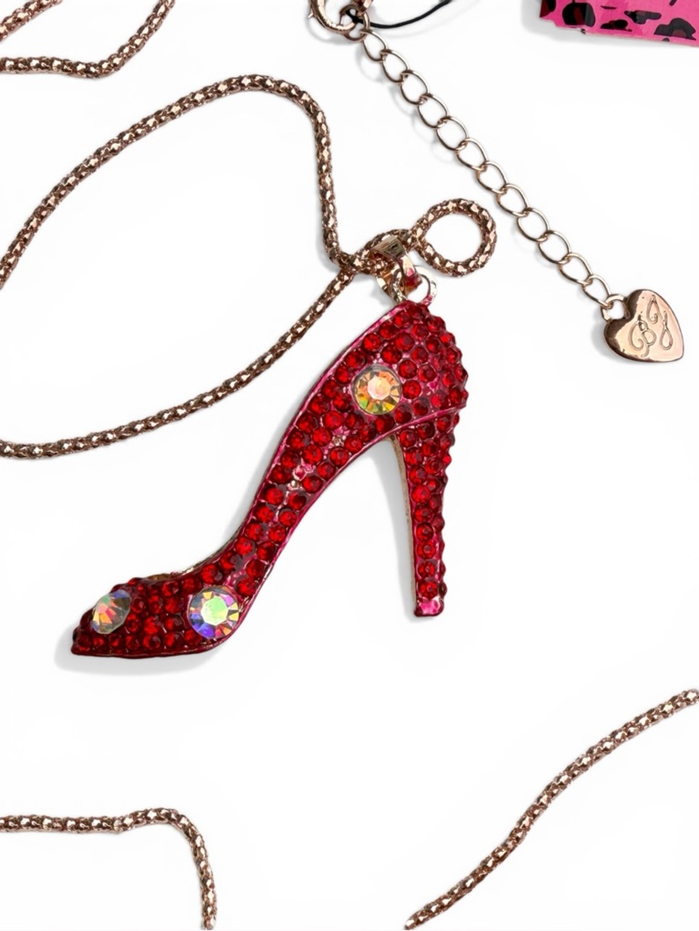 Betsey Johnson Stiletto High Heel Shoe Pendant Necklace Red Crystal
